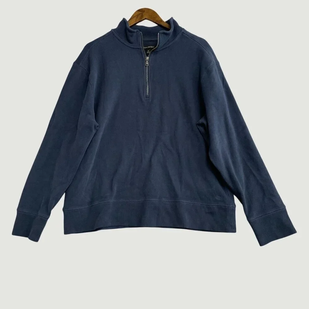 Banana Republic Men's XL Navy Half-Zip Pullover Sweatshirt Cotton Blend N0220